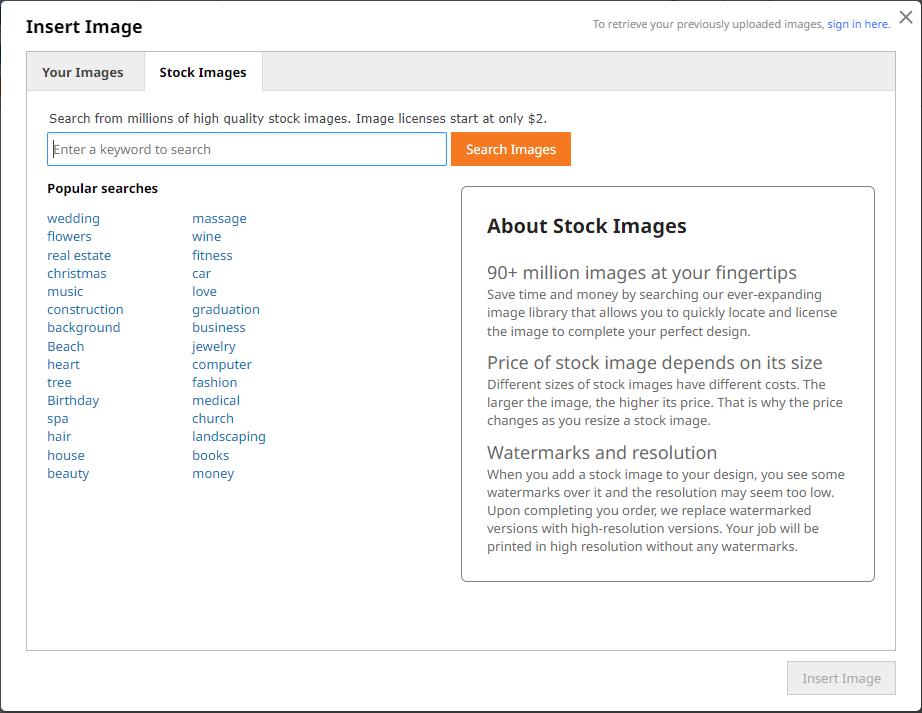 Search and add stock images to your design