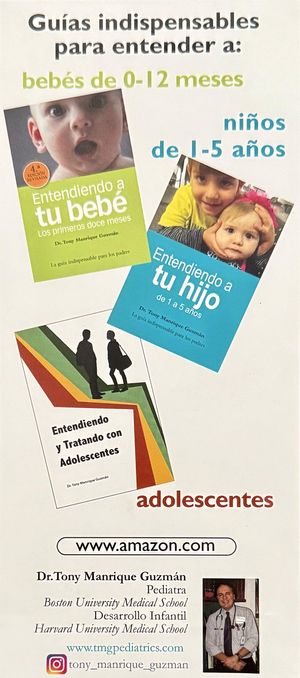 Flyers for books from Pediatrician Tony Manrique